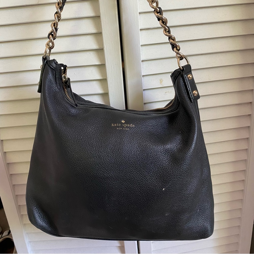 Kate Spade | Black Pebbled Leather Gold Chain Shoulder Bag